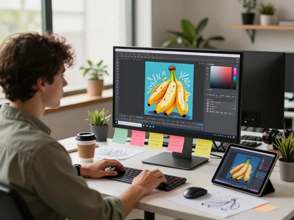 Dynamic AI image editing workspace using nano banana flash, showcasing vibrant generated images.