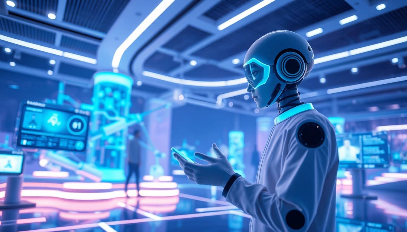 Engaging scene of a user interacting with a Crushon AI companion, showcasing futuristic digital landscapes.