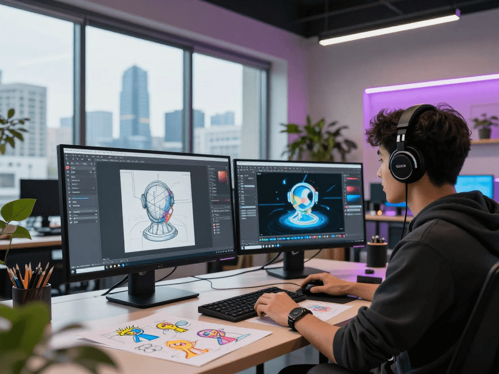 Creating innovative 18+ ai designs in a modern digital art studio.