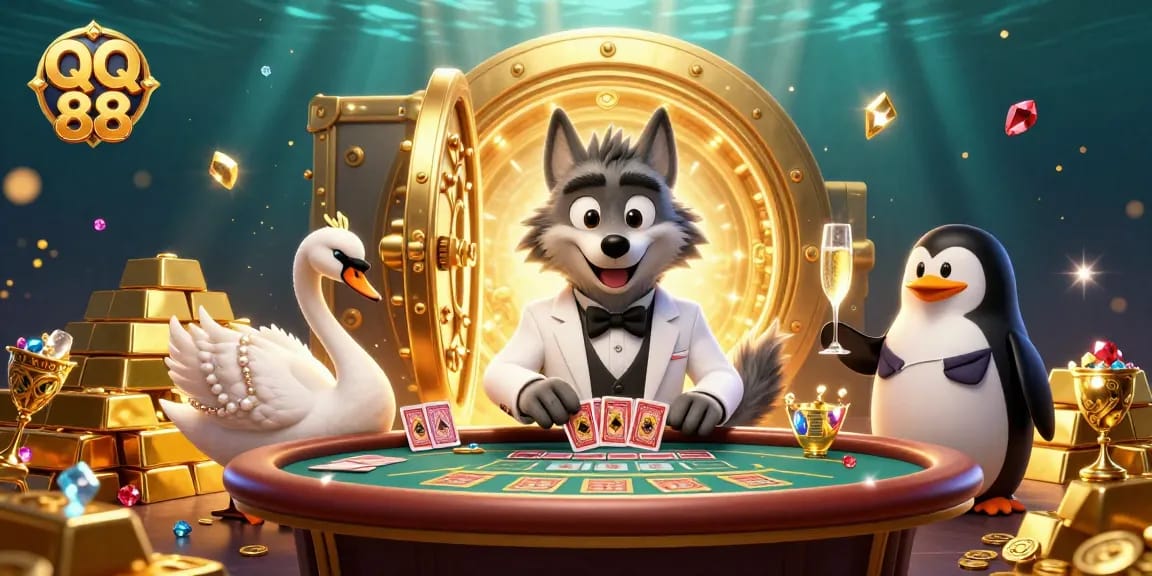Experience QQ 88’s thrilling gambling action with a debonair wolf and elegant characters!
