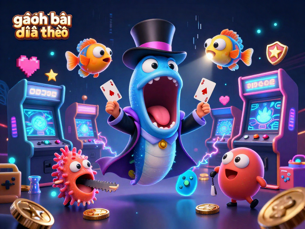 Engage in game đánh bài đổi thưởng with vibrant characters showcasing spectacular card tricks in a vibrant casino setting.