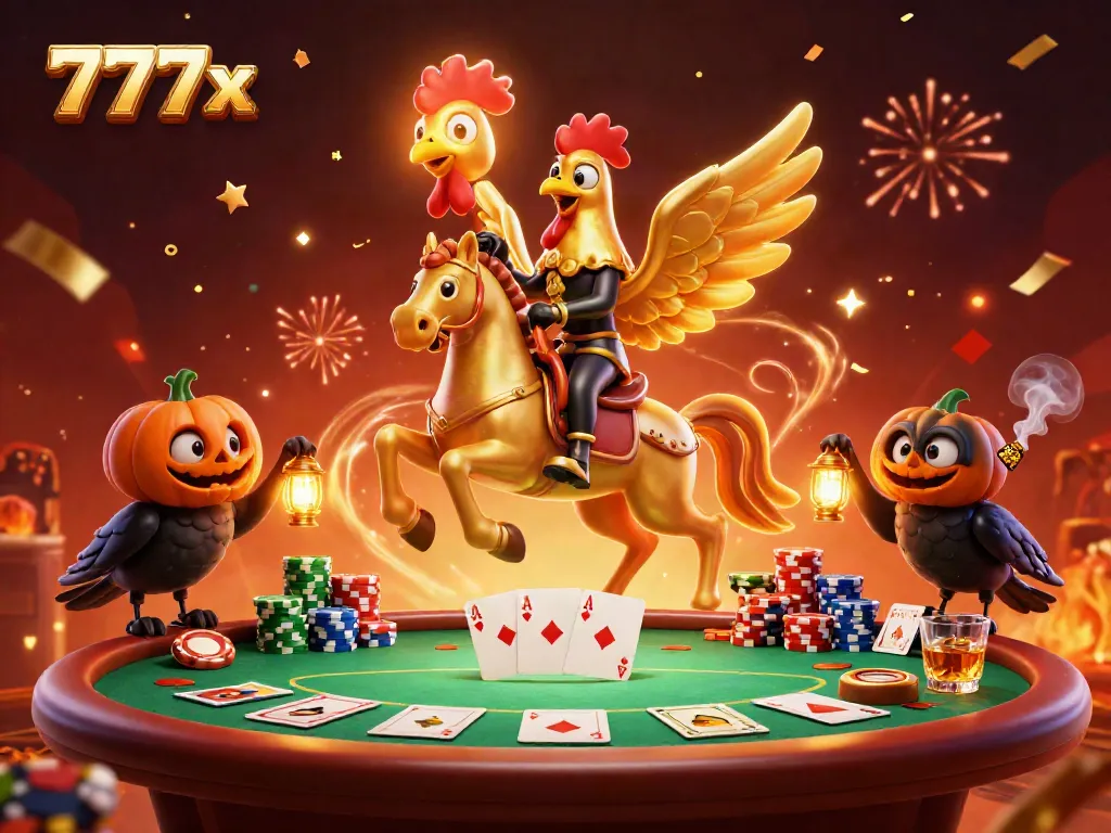 Experience thrilling games at 777x, where the golden rooster entertains players in a magical casino.
