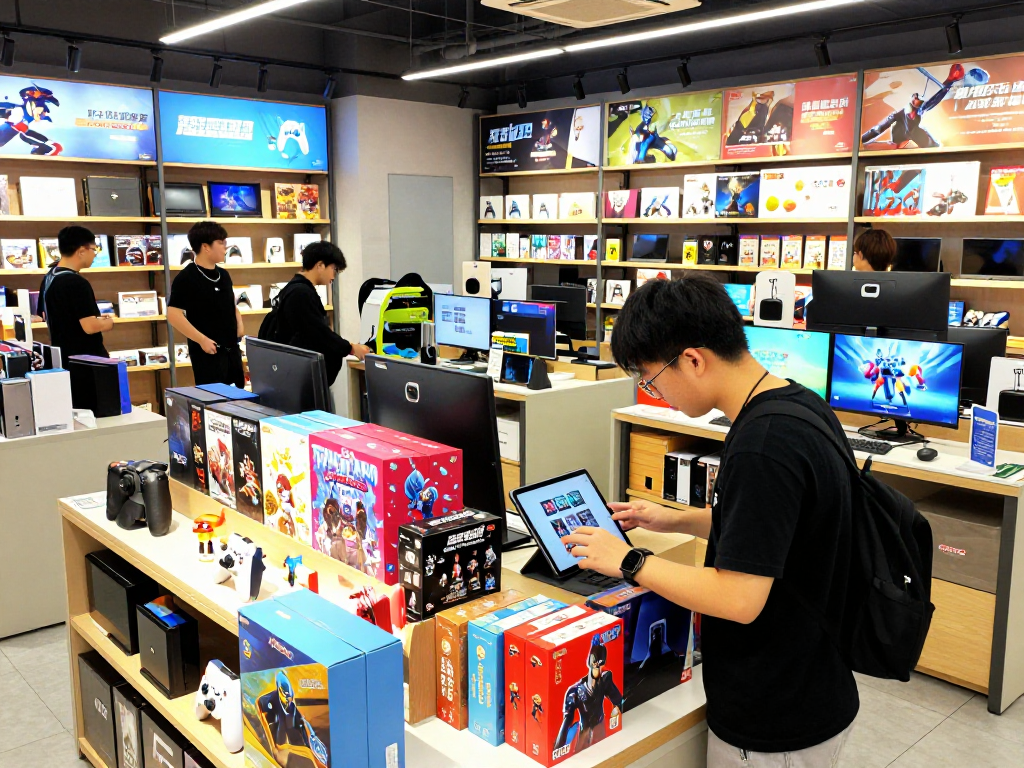 Explore a lively shopping experience at rokok88 game store featuring diverse products and engaged customers.