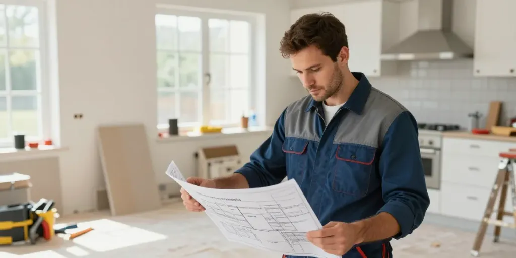 Trusted local contractor reviewing plans on a renovation site, embodying quality service.
