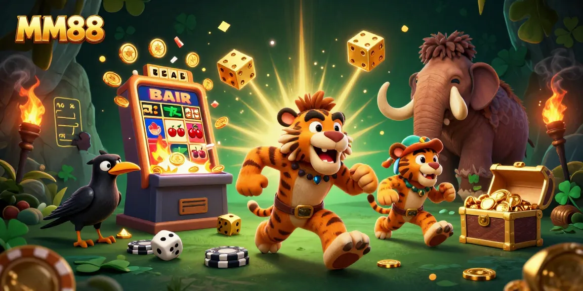 Enjoy exciting MM88 casino adventures with the vibrant caveman and sabertooth duo!