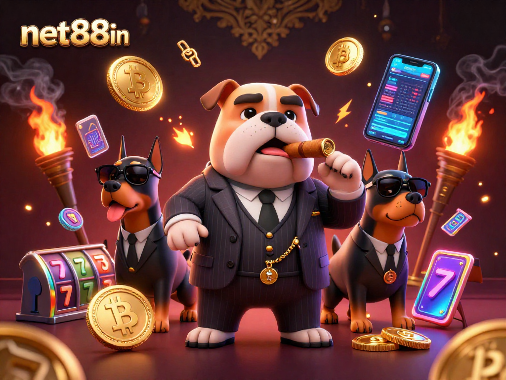 Experience thrilling gameplay at net88in with a 3D mafia boss and cryptocurrencies in vibrant casino art