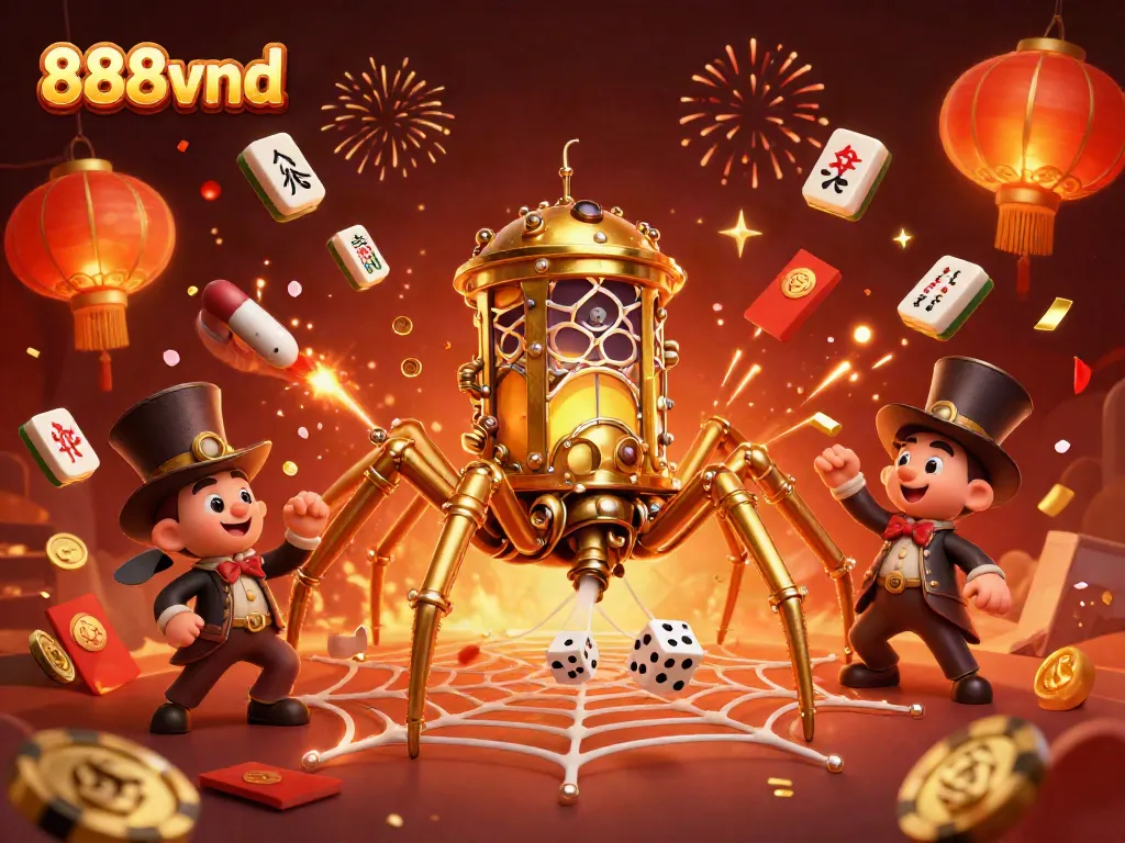 Experience thrilling moments at 888vnd with our golden spider and Victorian fly, amidst celebratory elements.