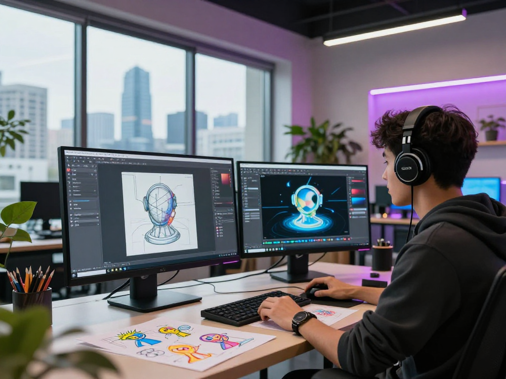 Creating innovative 18+ ai designs in a modern digital art studio.