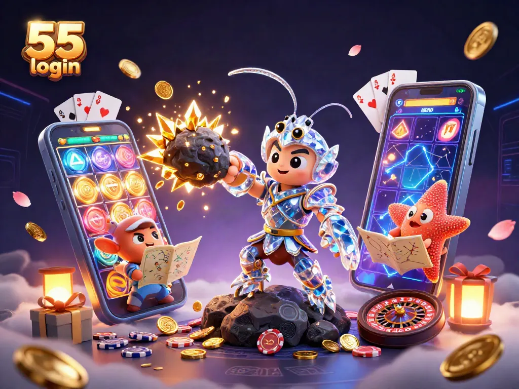 Engage in dynamic gameplay with the vibrant 55 club login scene featuring lucrative golden coins and exciting games.