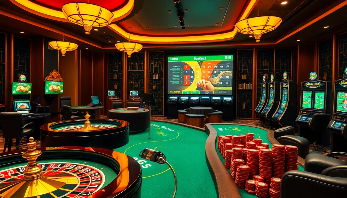 Engaging online gambling scene at c54.gb.net showcasing poker tables and roulette wheels delighting players.