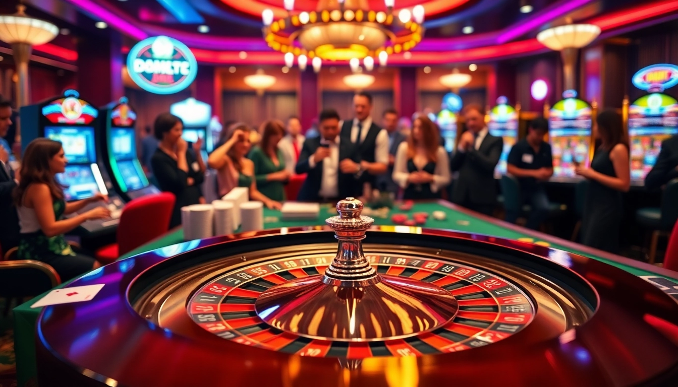 Experience the thrill of gaming at dom88.us.com with vibrant casino tables and enthusiastic players enjoying their favorite games.