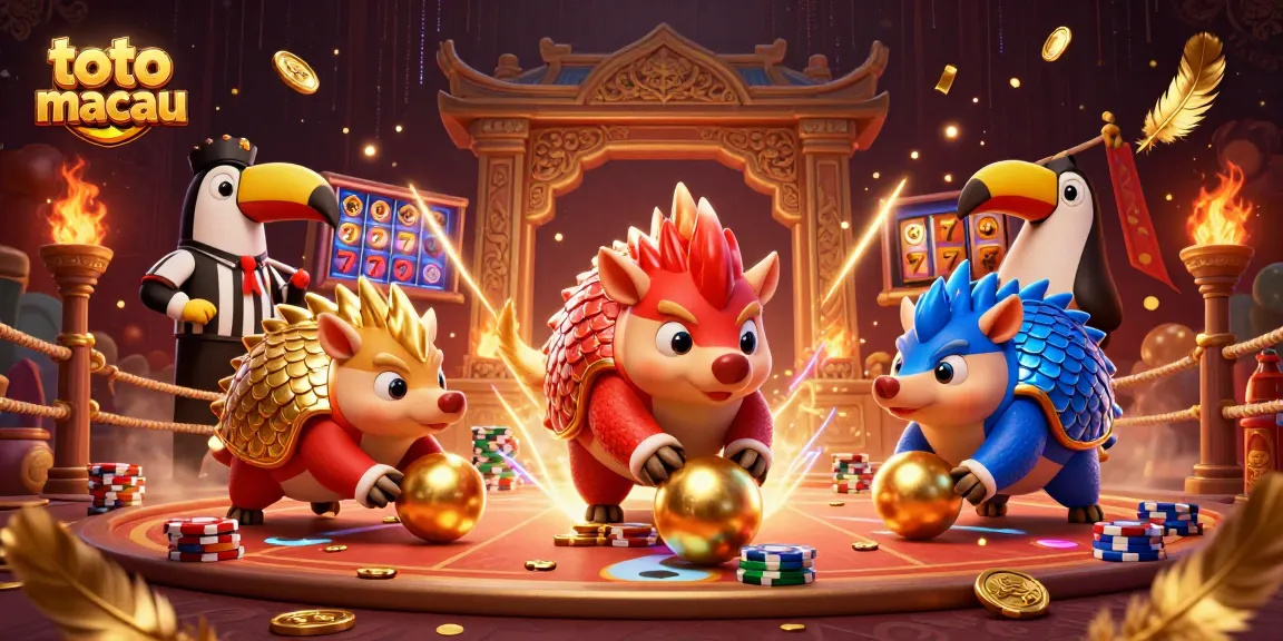 Engage in thrilling toto macau gameplay with our vibrant pangolin showdown in a casino setting.