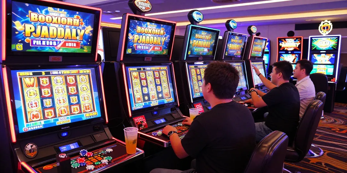 Players experiencing the excitement of bonus buy slots at https://crownnorthill.co.uk, capturing the vibrant casino atmosphere filled with colorful graphics and gaming props.