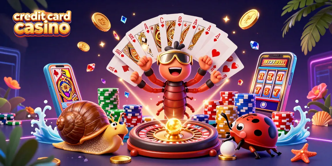 Experience thrilling gaming at credit card casino with an excited dealer and players amidst dazzling game elements.