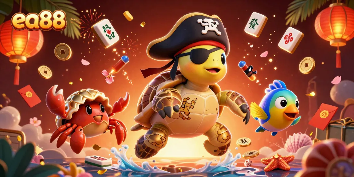 Play thrilling games at EA88 with a vibrant illustration of casino elements and characters enjoying the fun.