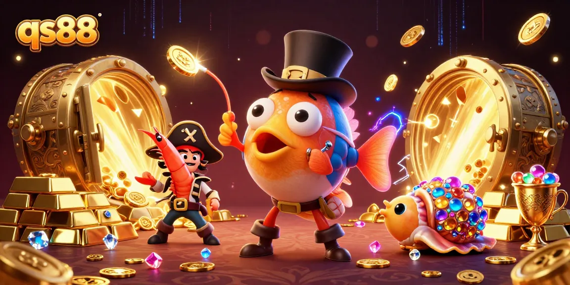 Win big with qs88 at the casino, featuring a glowing anglerfish and treasure-filled sea elements.