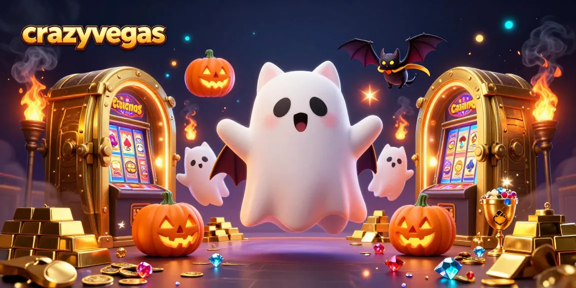 Experience thrilling gameplay at crazyvegas with our enchanted ghost cat and bat amid golden treasures.
