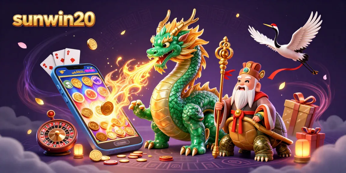 Win big with sunwin20 in a vibrant casino scene featuring a jade dragon and lucky cranes.