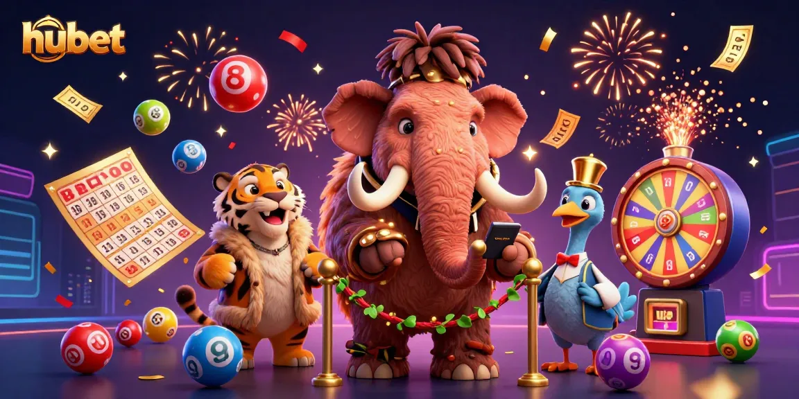 Experience the thrill of hubet with colorful lottery balls and vibrant casino characters in action.